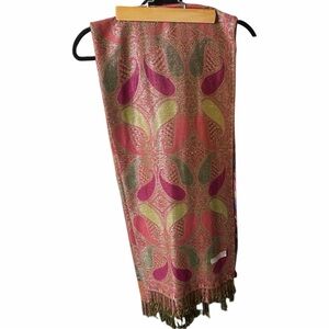 Paisley Patterned Pashmina Scarf in Pink and Green